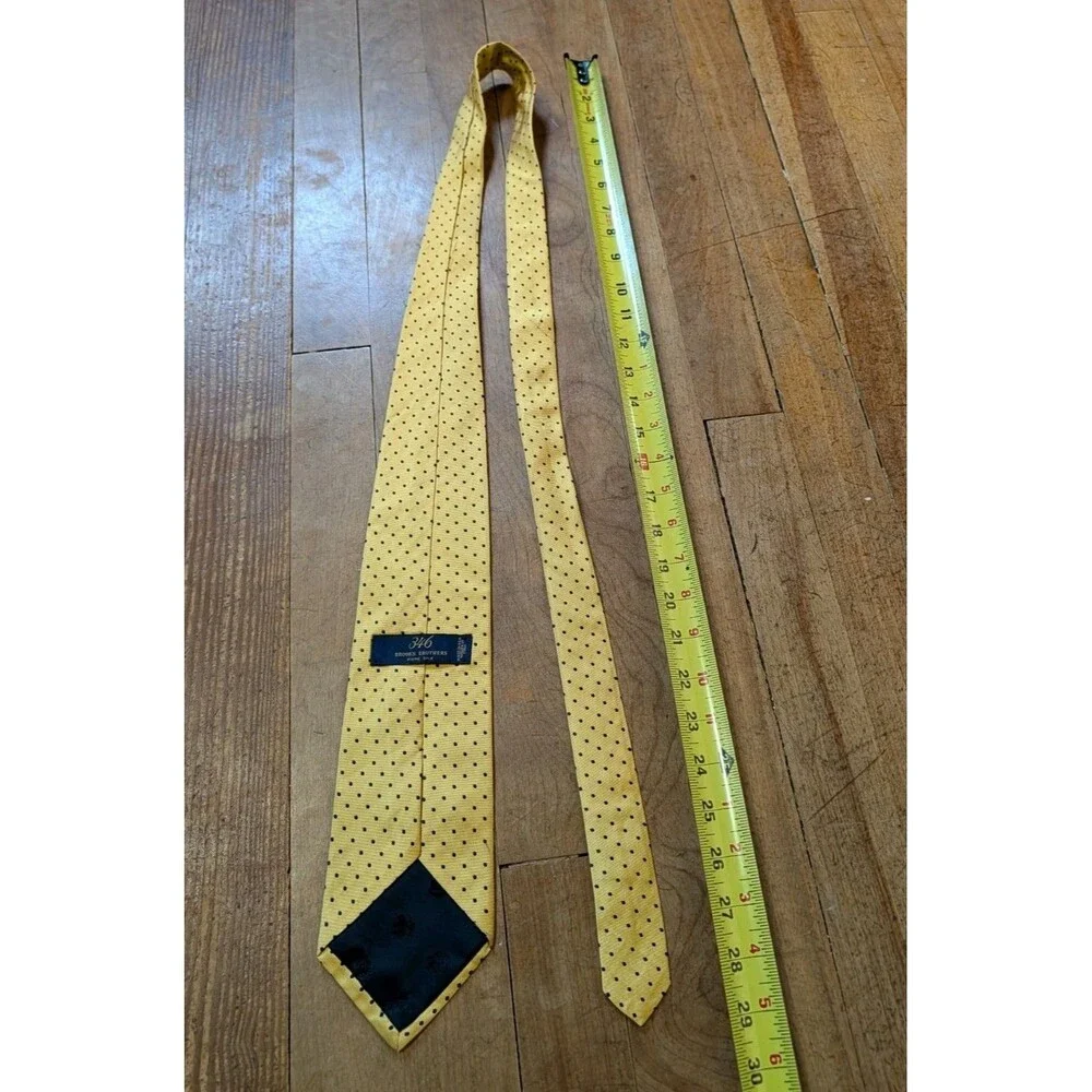 Brooks Brothers 346 Silk Tie Repp Yellow Navy Spotted Dot Necktie Business Suit